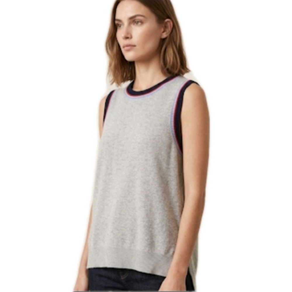 One grey day Zane crewneck tank sweater in Heather Gray with striped accent XS